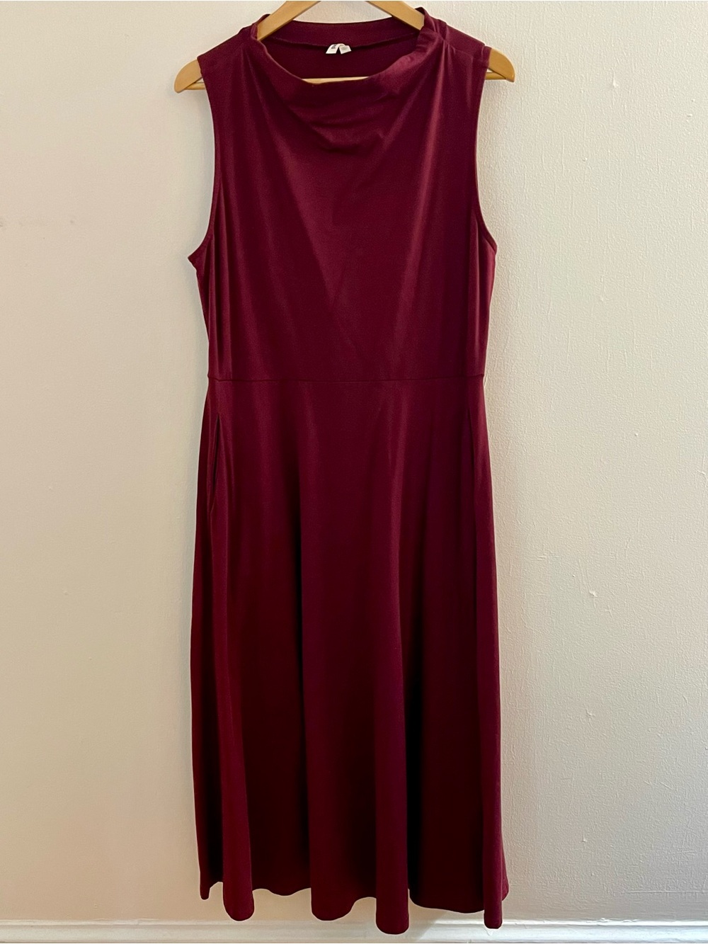 Pact Organic Cotton Burgundy Cowl Neck Midi Dress XL Pockets